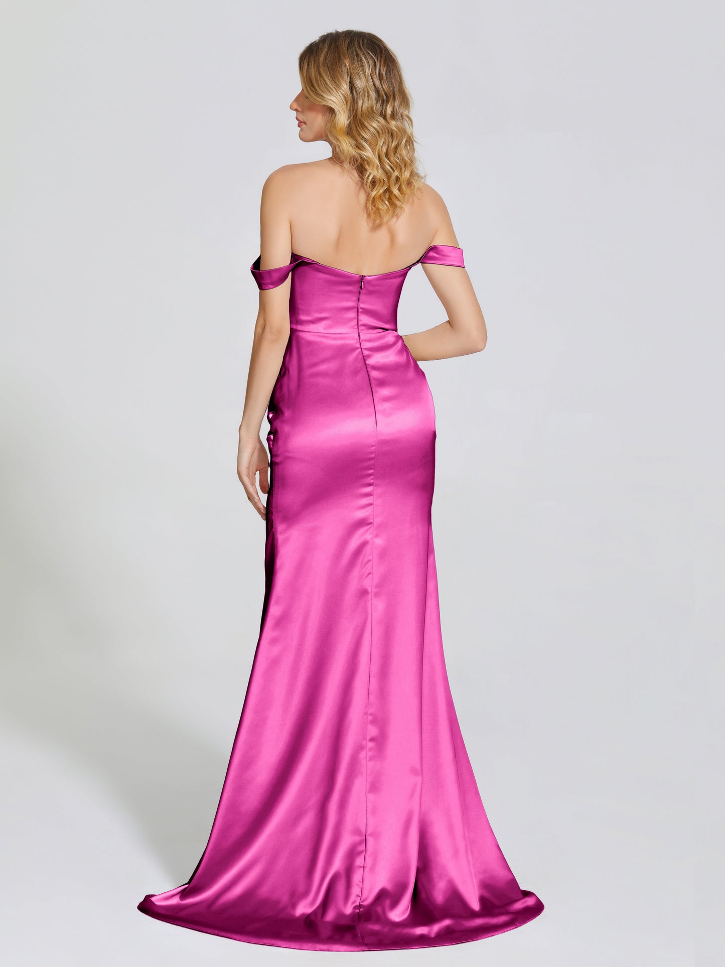Alivia Off-Shoulder Side Slit Soft Satin Bridesmaid Dress
