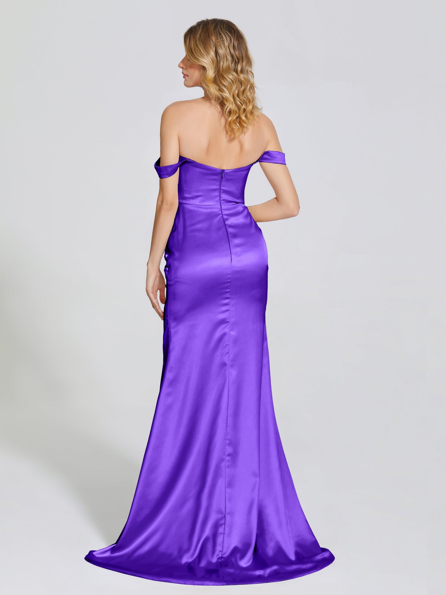 Alivia Off-Shoulder Side Slit Soft Satin Bridesmaid Dress