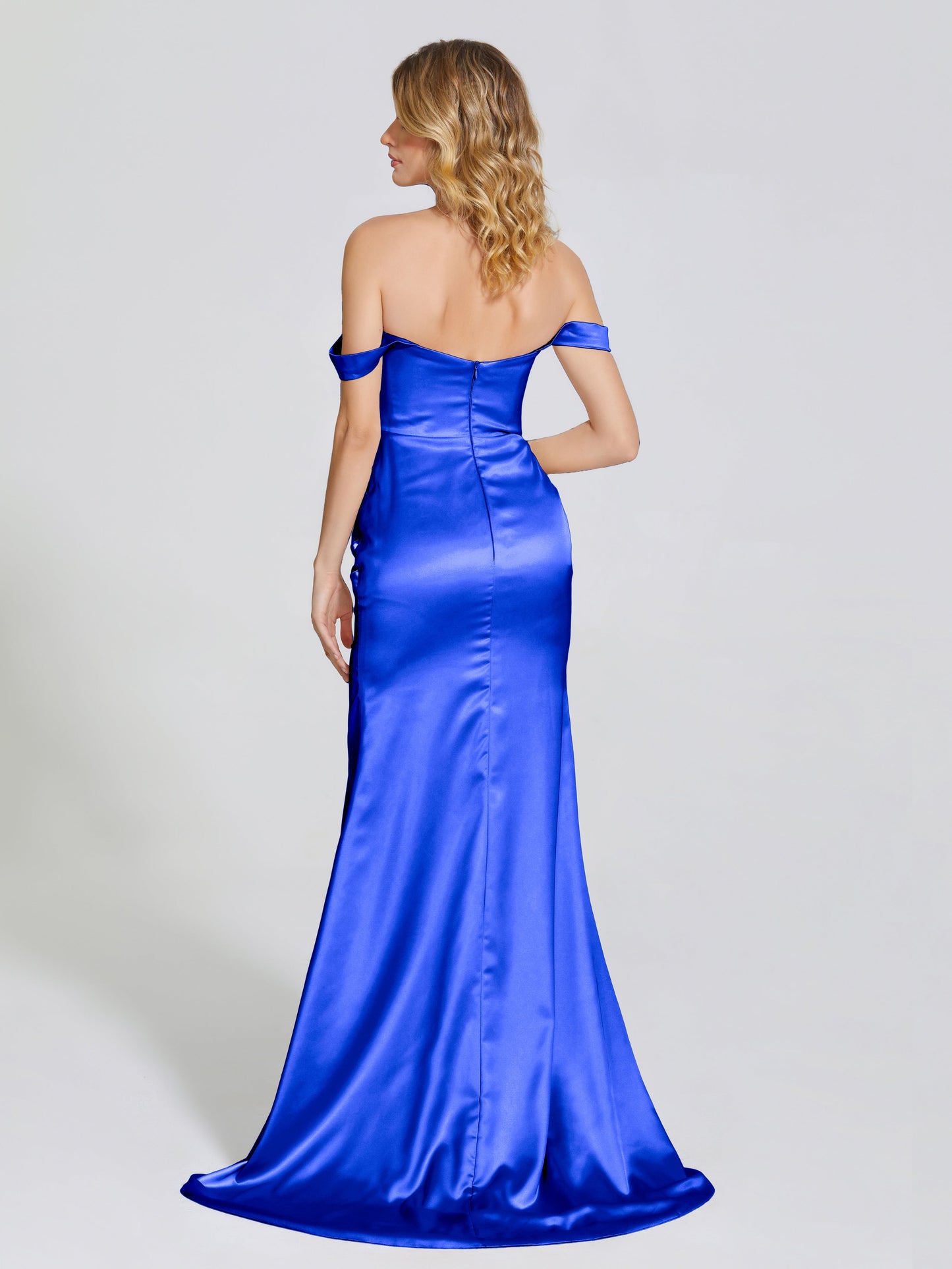 Alivia Off-Shoulder Side Slit Soft Satin Bridesmaid Dress