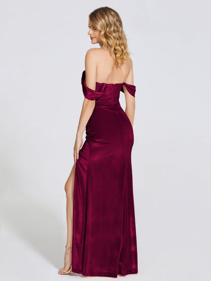 Cicinia Off Shoulder Trumpet Velvet Bridesmaid Dress