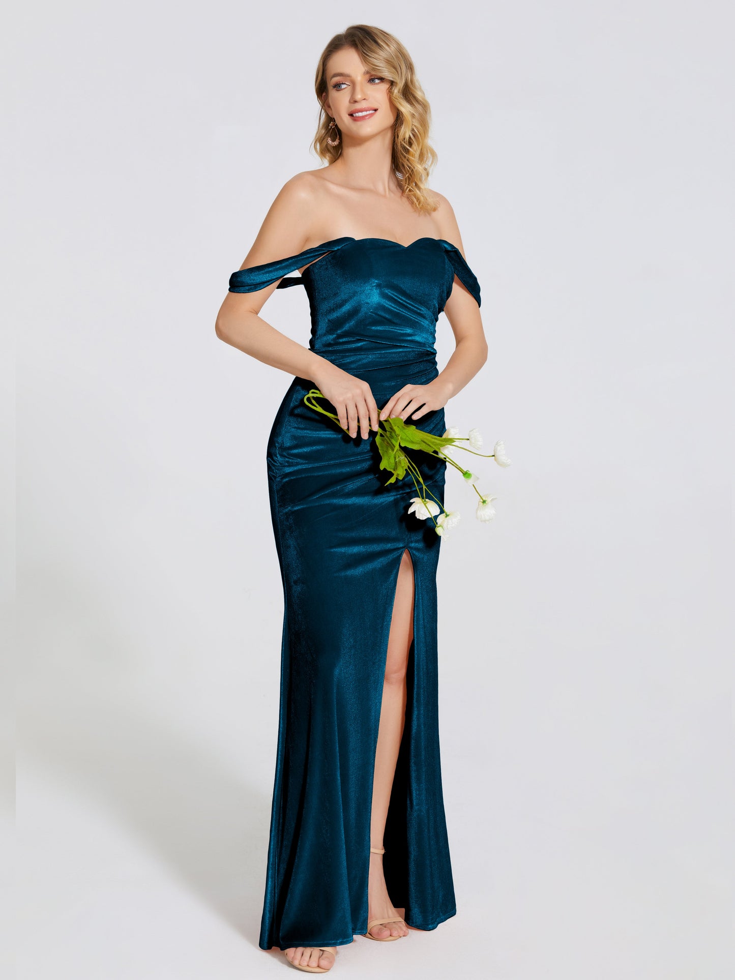 Cicinia Off Shoulder Trumpet Velvet Bridesmaid Dress