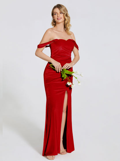 Cicinia Off Shoulder Trumpet Velvet Bridesmaid Dress