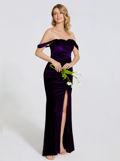 Cicinia Off Shoulder Trumpet Velvet Bridesmaid Dress