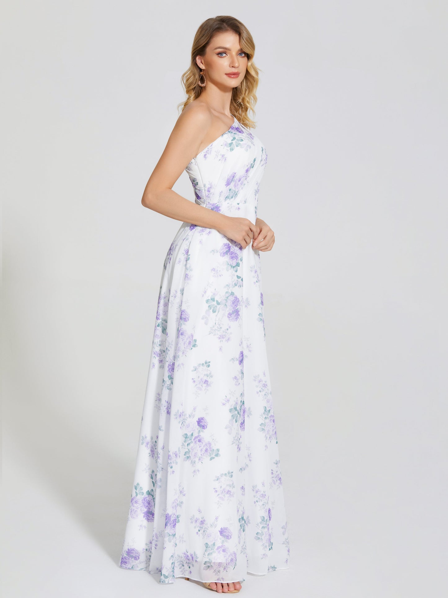 Daleyza One-Shoulder Floral Print Bridesmaid Dress