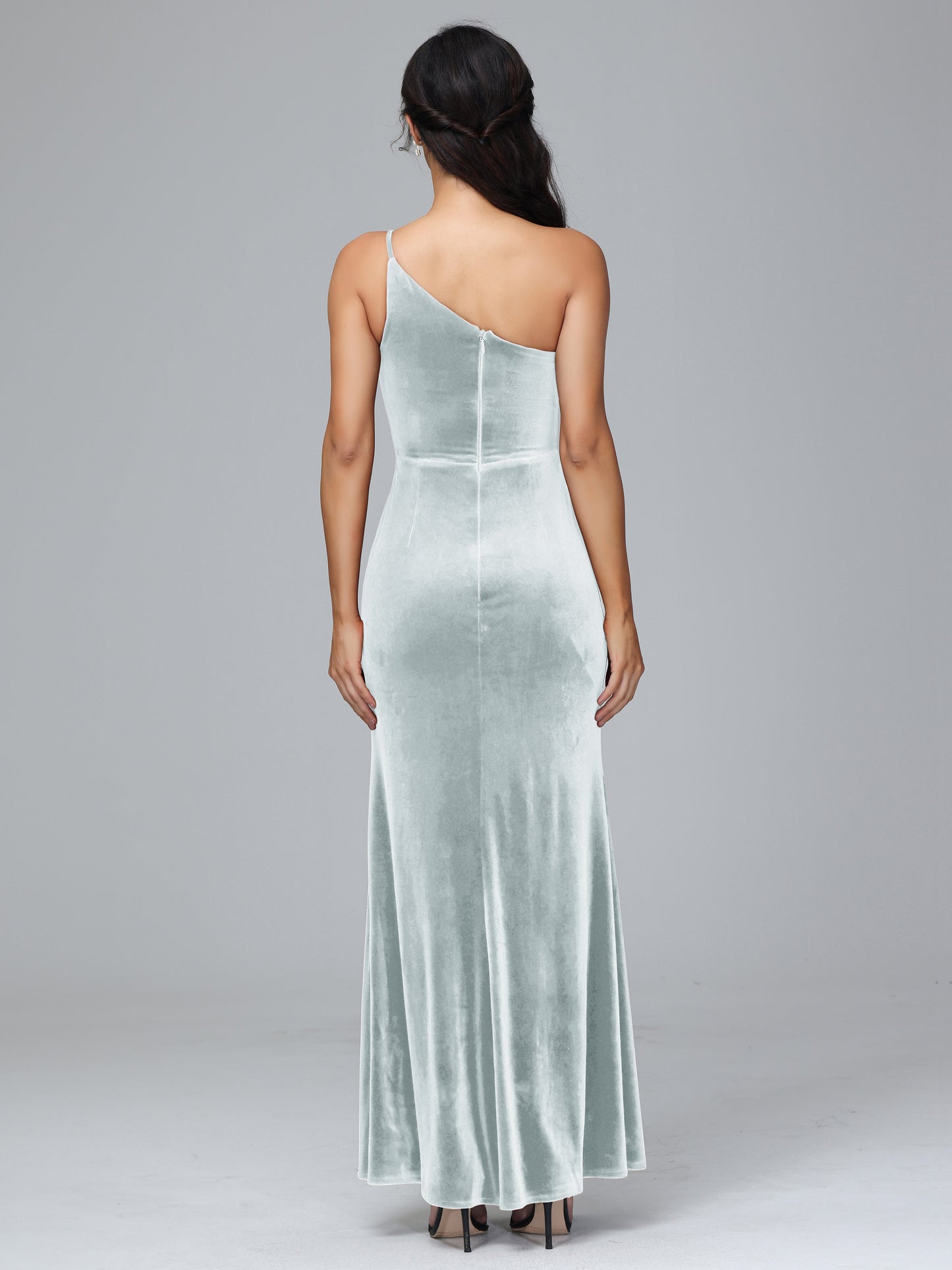 One Shoulder Plus Size Velvet Bridesmaid Dress With Slit