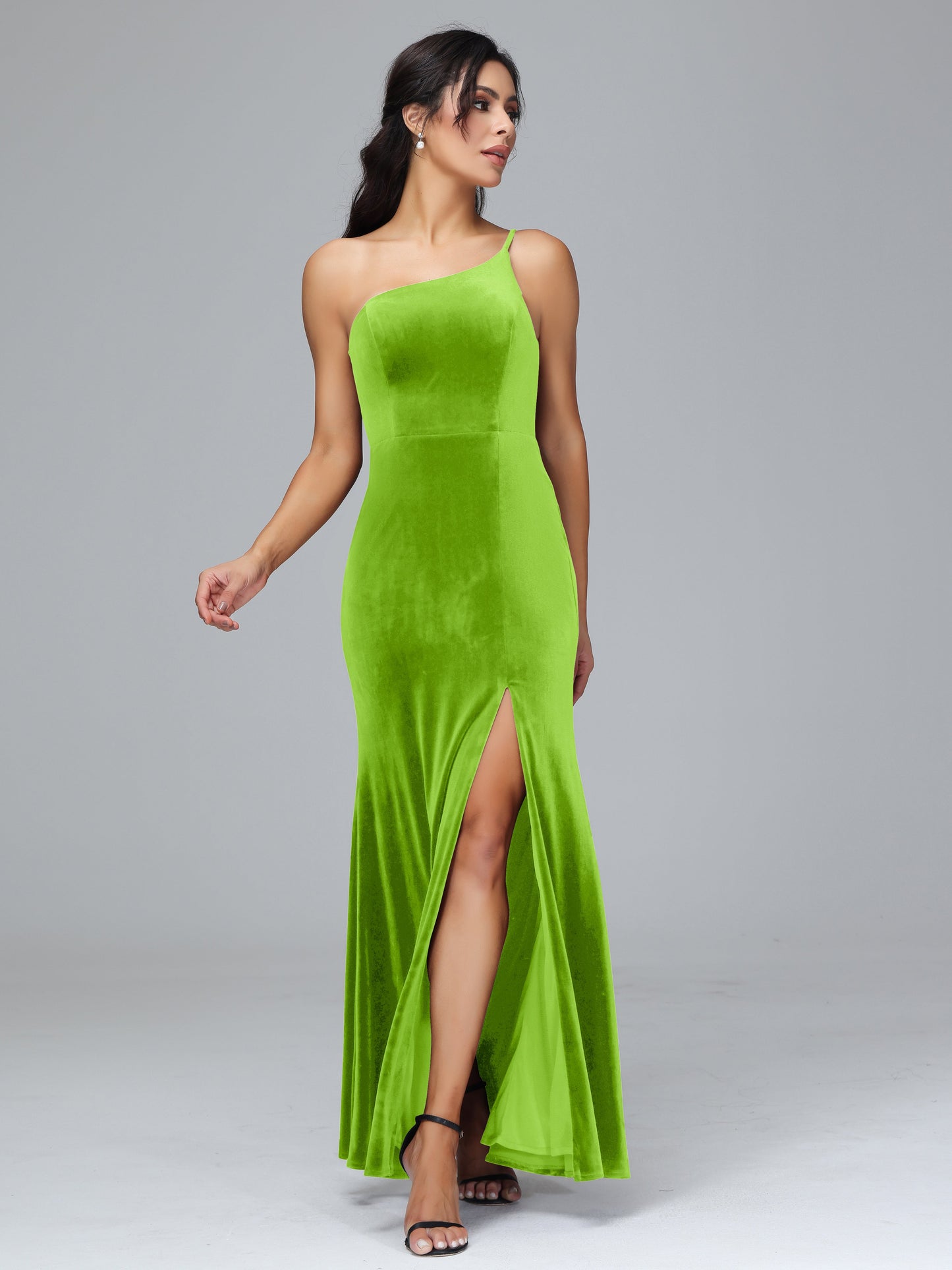 One Shoulder Plus Size Velvet Bridesmaid Dress With Slit