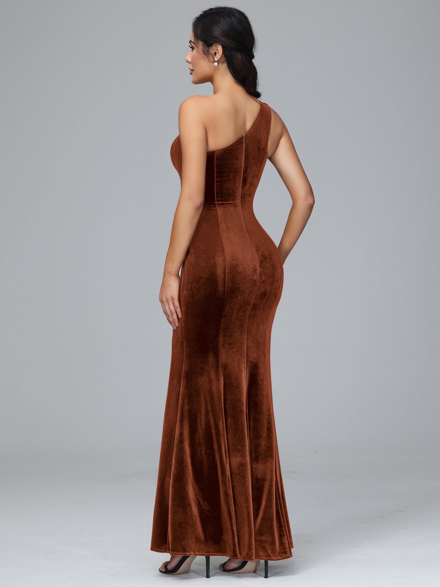 One Shoulder Velvet Bridesmaid Dress With Slit