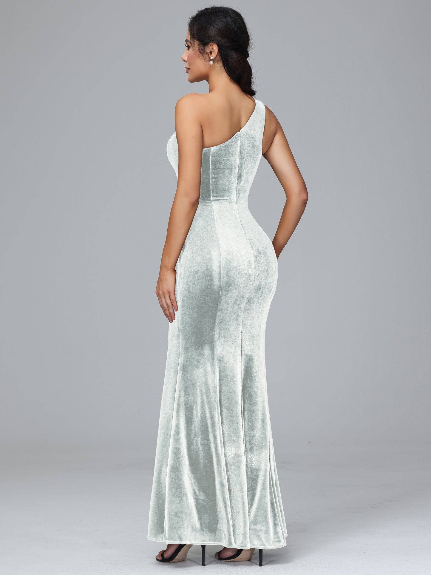 One Shoulder Velvet Bridesmaid Dress With Slit