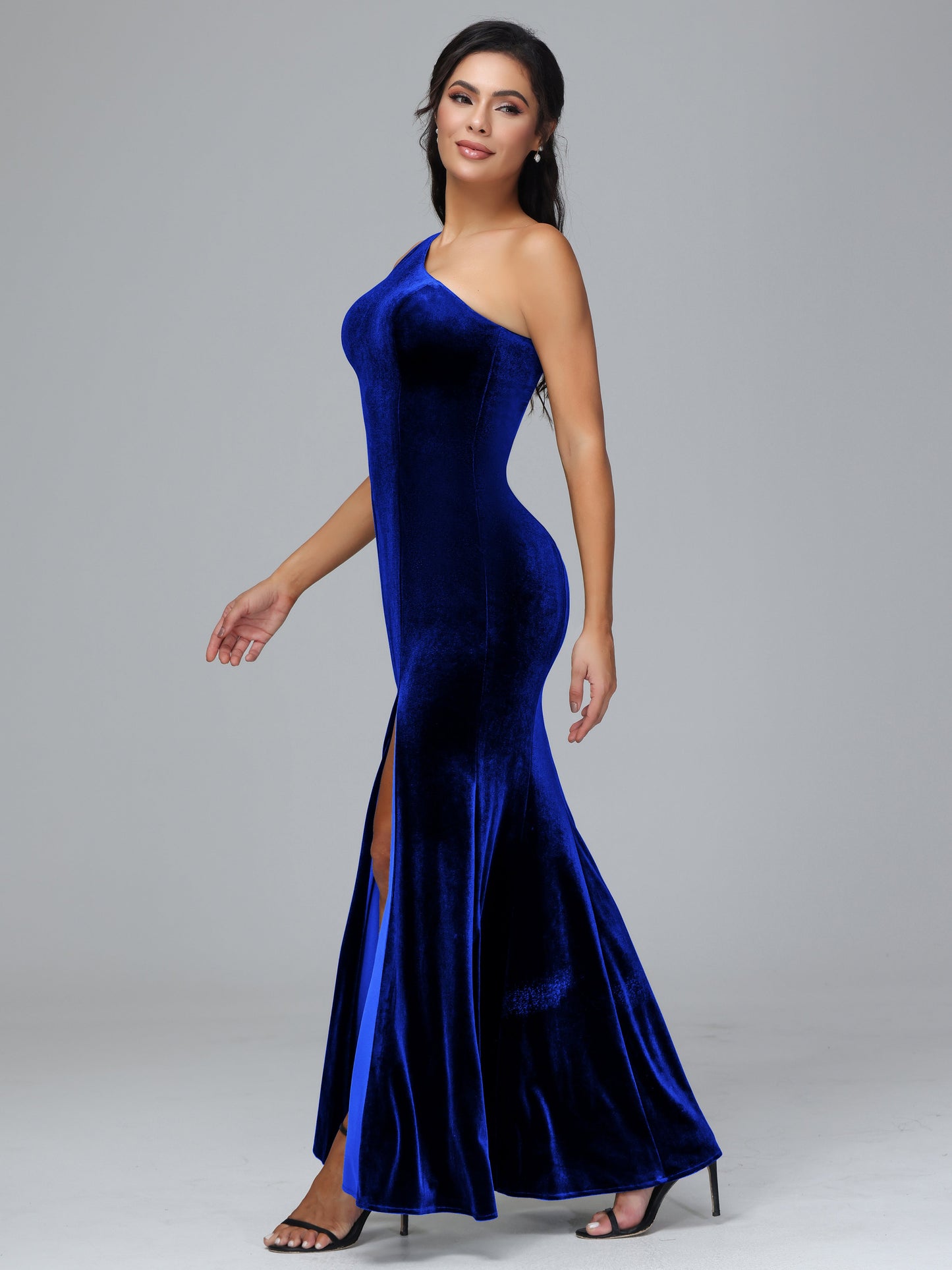 One Shoulder Velvet Bridesmaid Dress With Slit