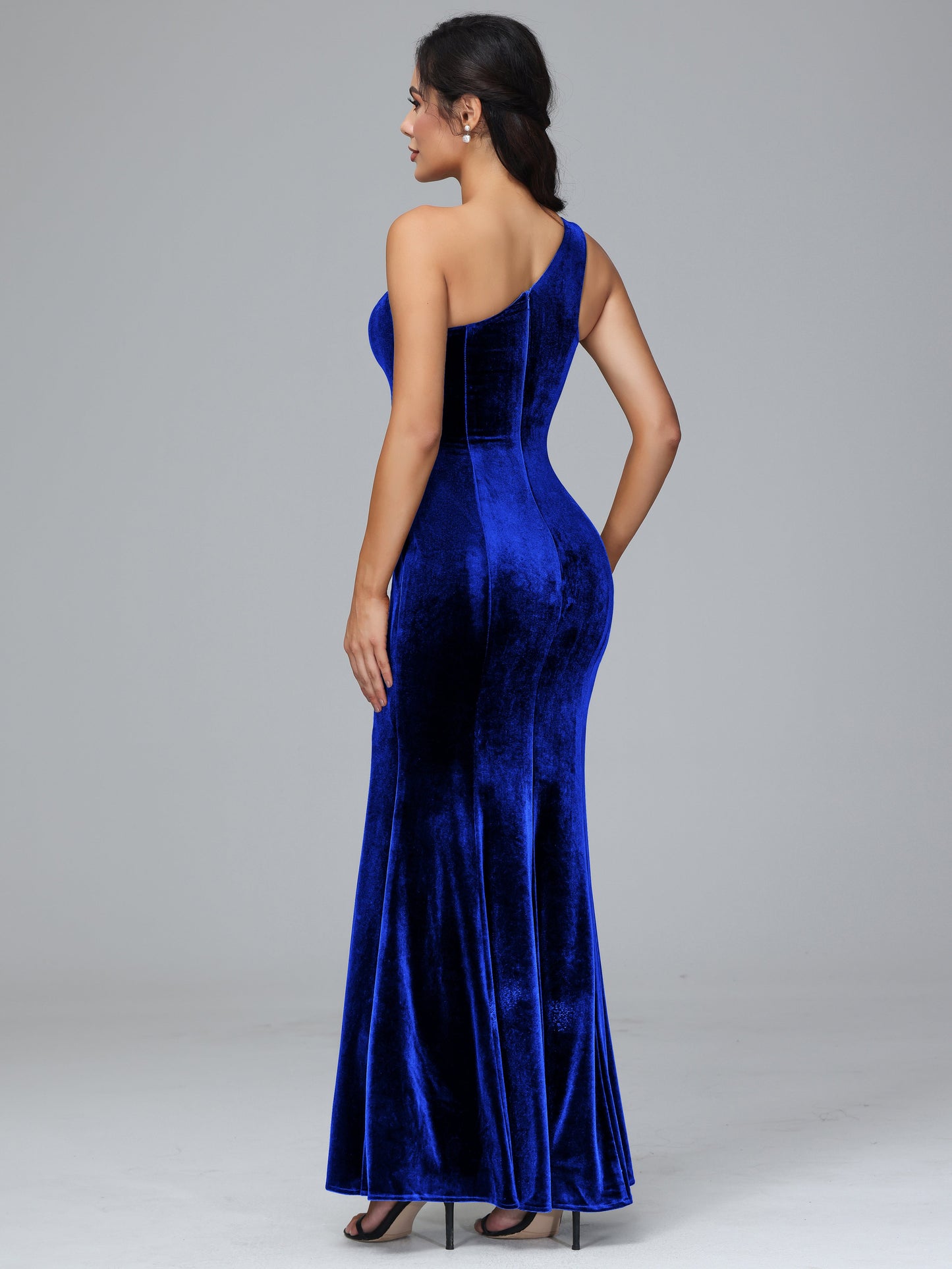 One Shoulder Velvet Bridesmaid Dress With Slit