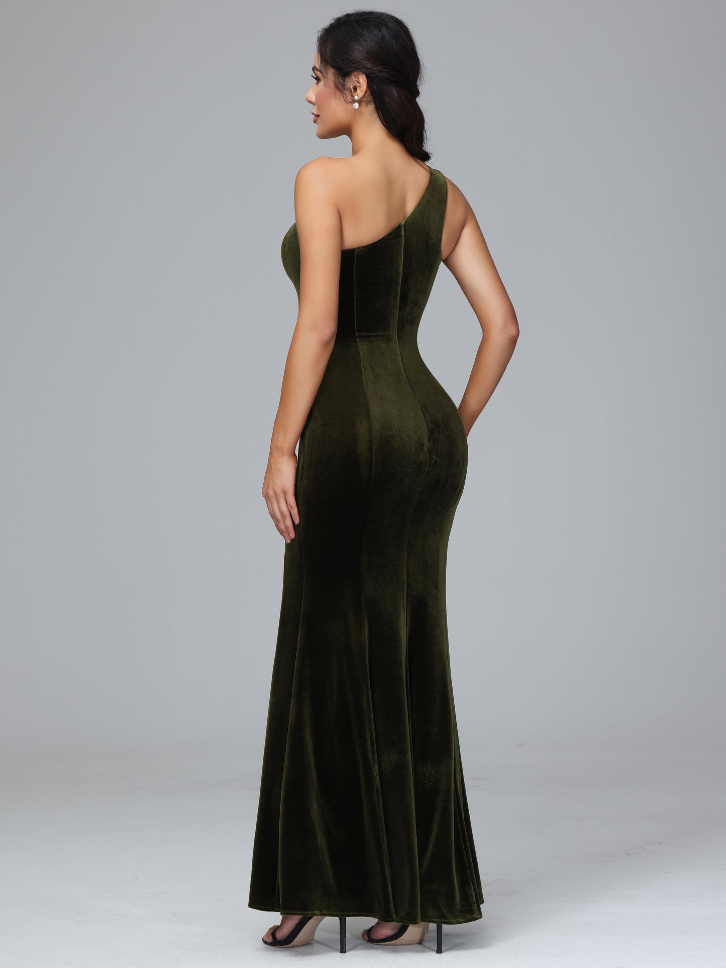 One Shoulder Velvet Bridesmaid Dress With Slit