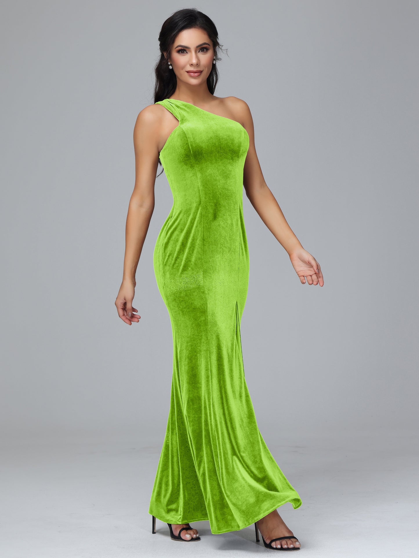 One Shoulder Velvet Bridesmaid Dress With Slit