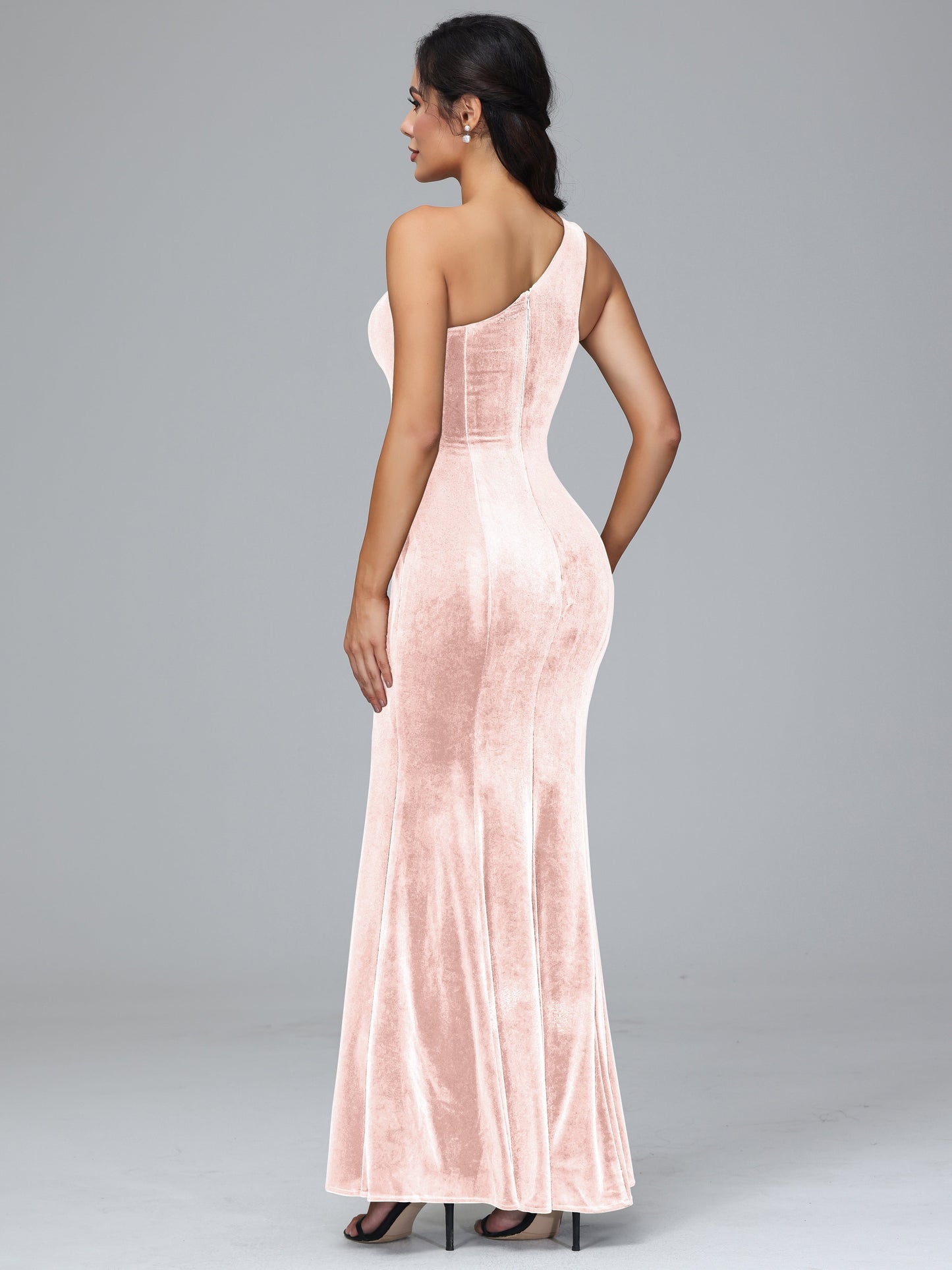 One Shoulder Velvet Bridesmaid Dress With Slit