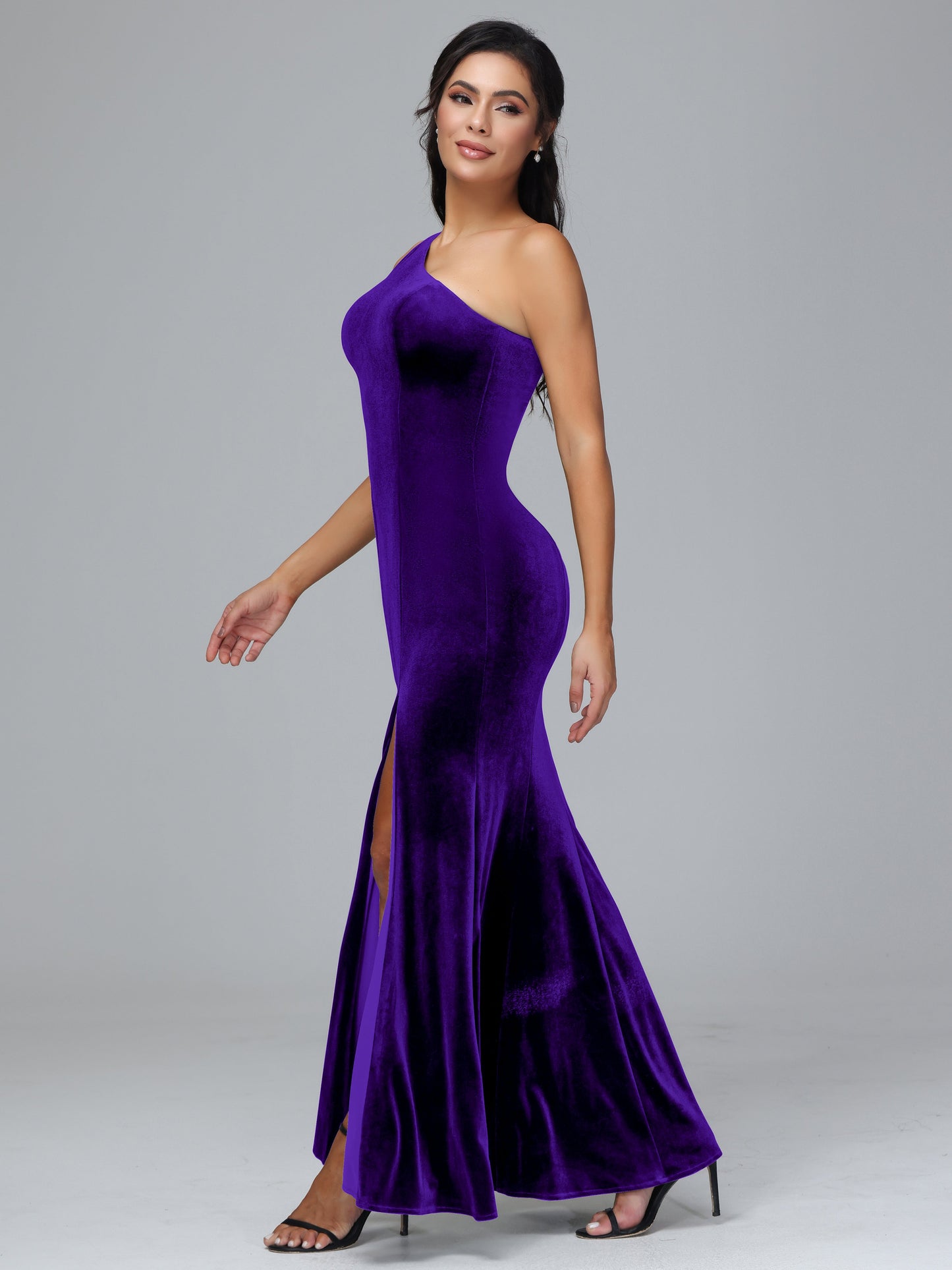 One Shoulder Velvet Bridesmaid Dress With Slit
