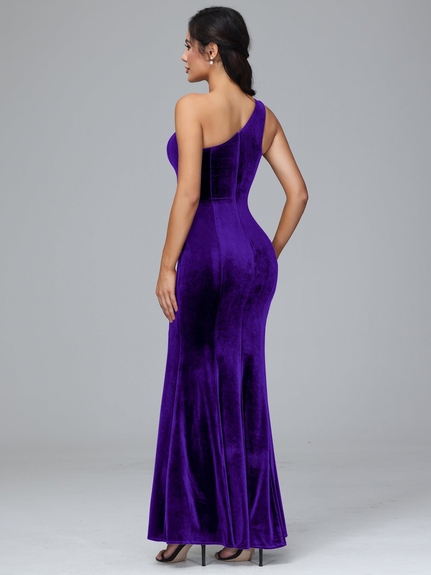 One Shoulder Velvet Bridesmaid Dress With Slit