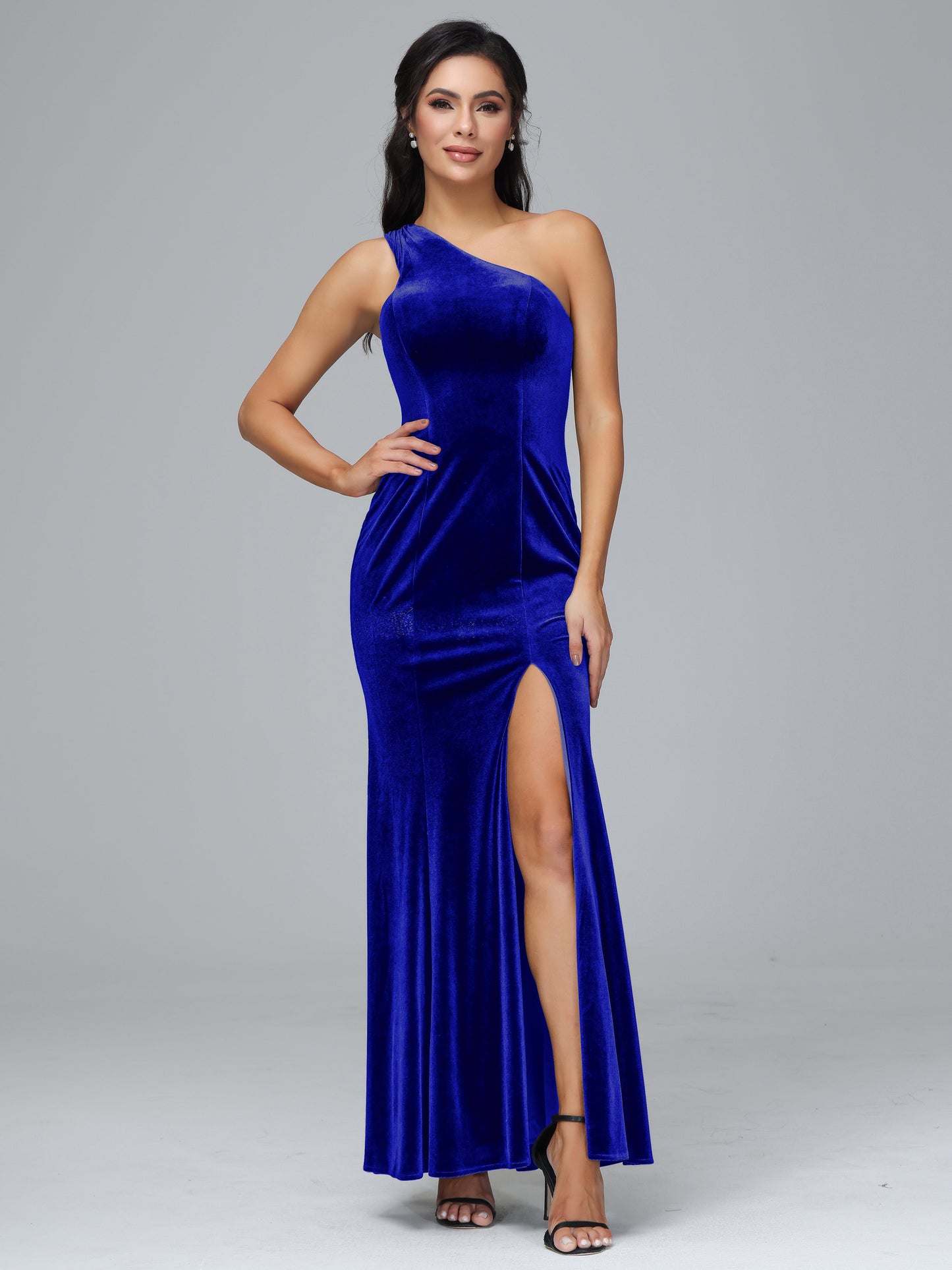 One Shoulder Velvet Bridesmaid Dress With Slit