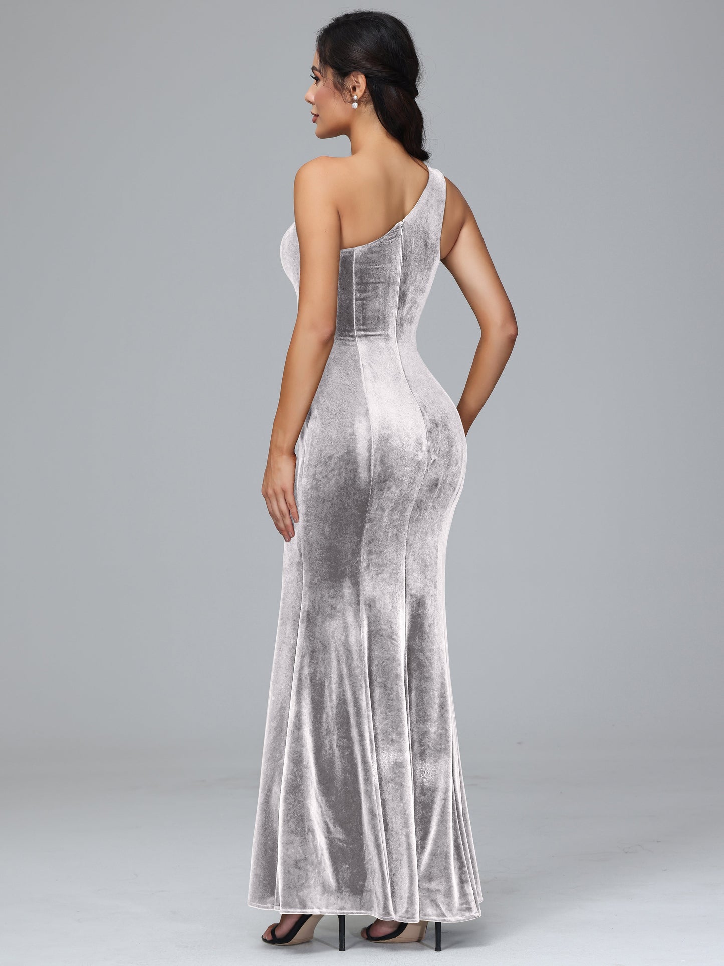 One Shoulder Velvet Bridesmaid Dress With Slit