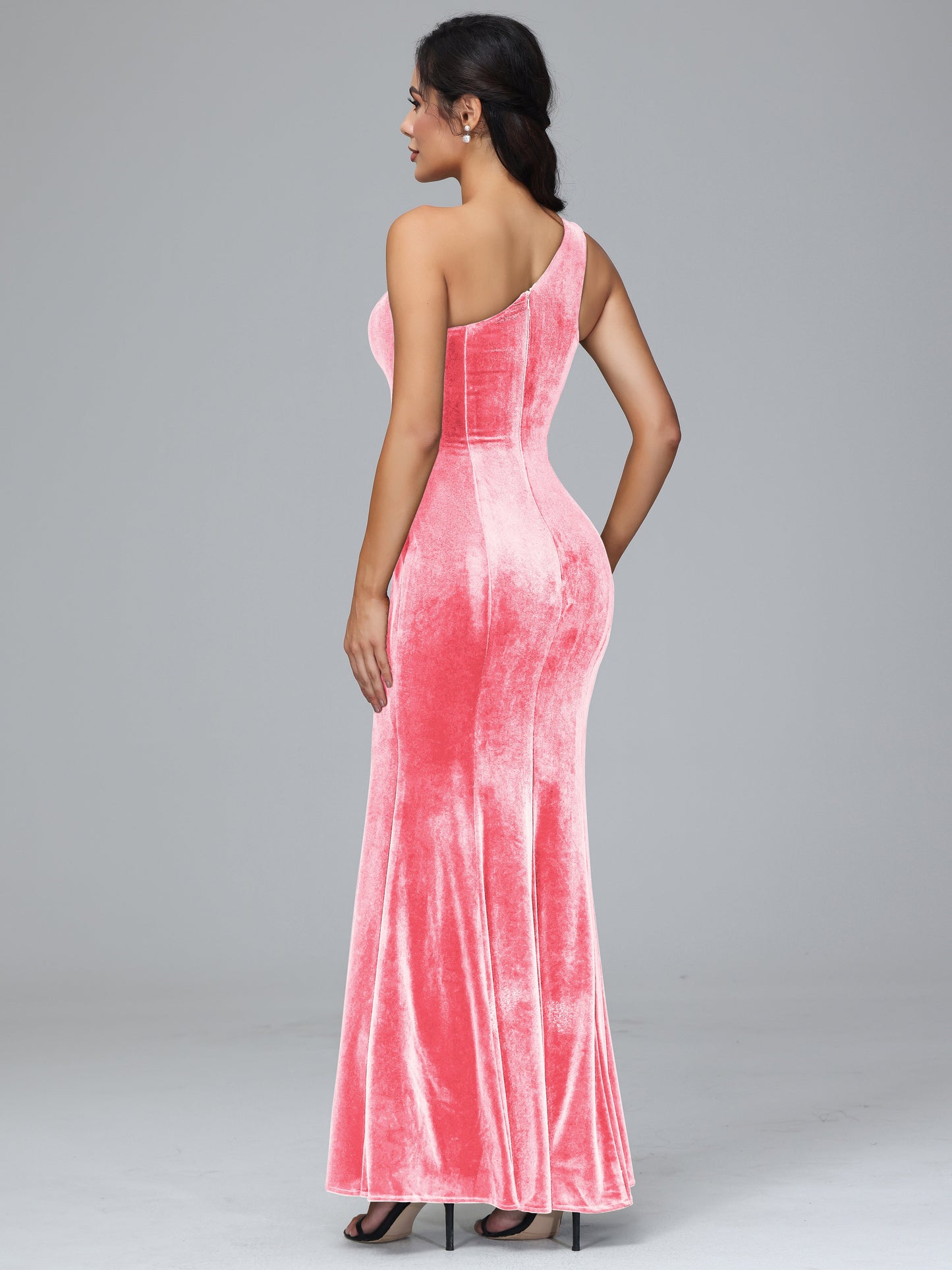 One Shoulder Velvet Bridesmaid Dress With Slit