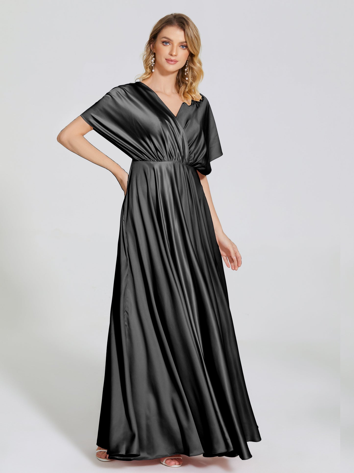 Georgia Open Back Soft Satin Bridesmaid Dress With Sleeves