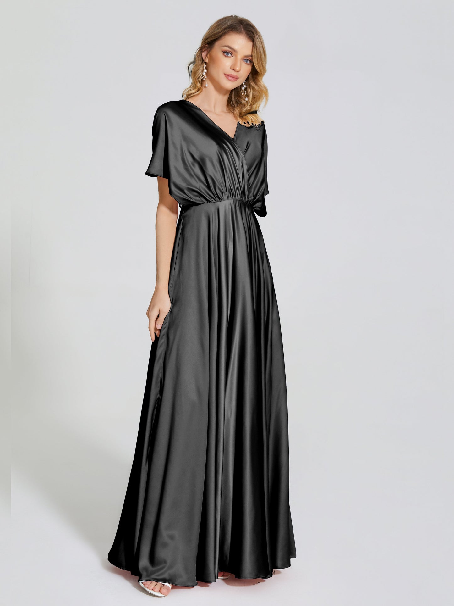 Georgia Open Back Soft Satin Bridesmaid Dress With Sleeves