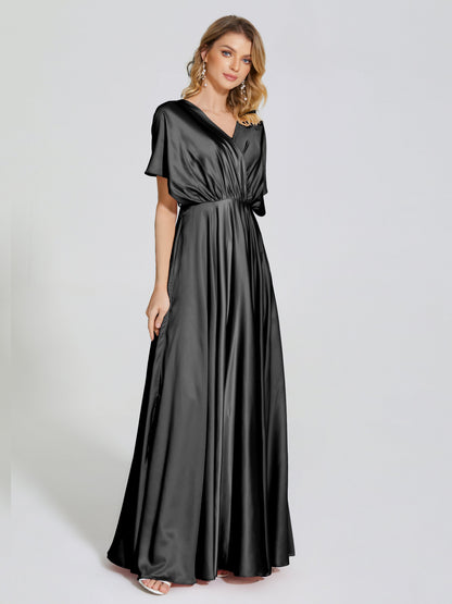 Georgia Open Back Soft Satin Bridesmaid Dress With Sleeves