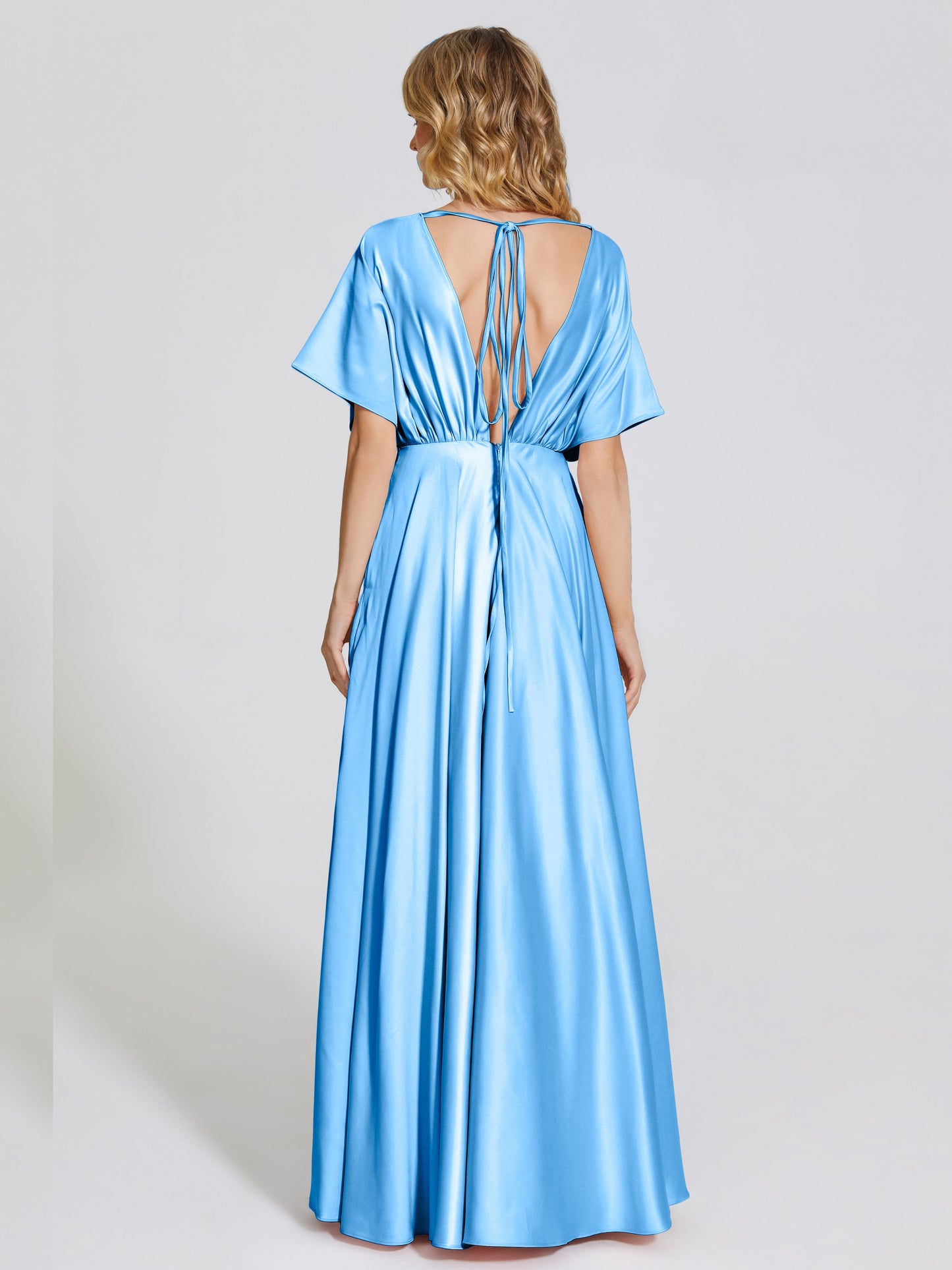Georgia Open Back Soft Satin Bridesmaid Dress With Sleeves