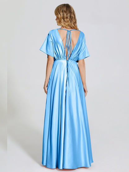 Georgia Open Back Soft Satin Bridesmaid Dress With Sleeves