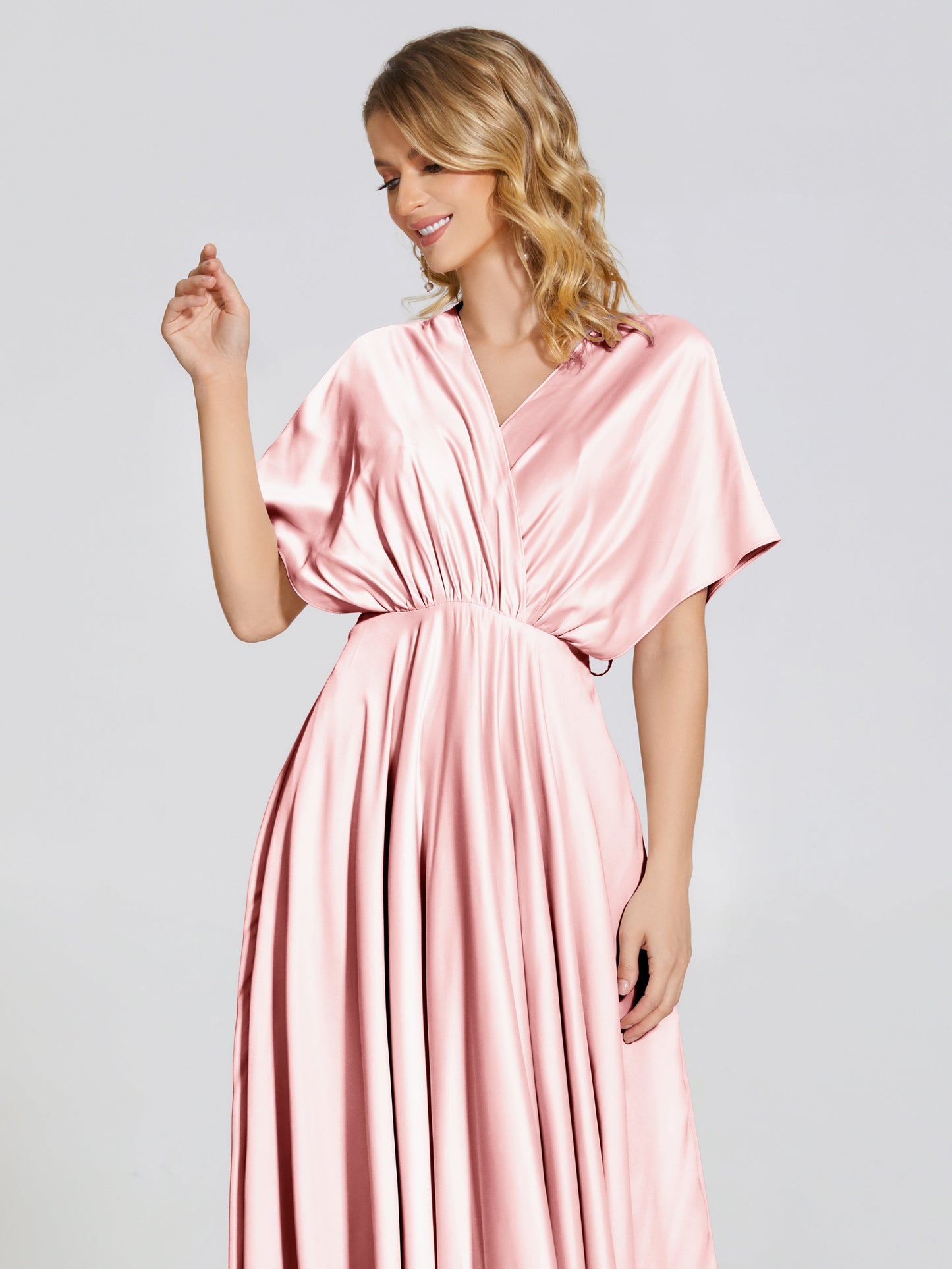 Georgia Open Back Soft Satin Bridesmaid Dress With Sleeves