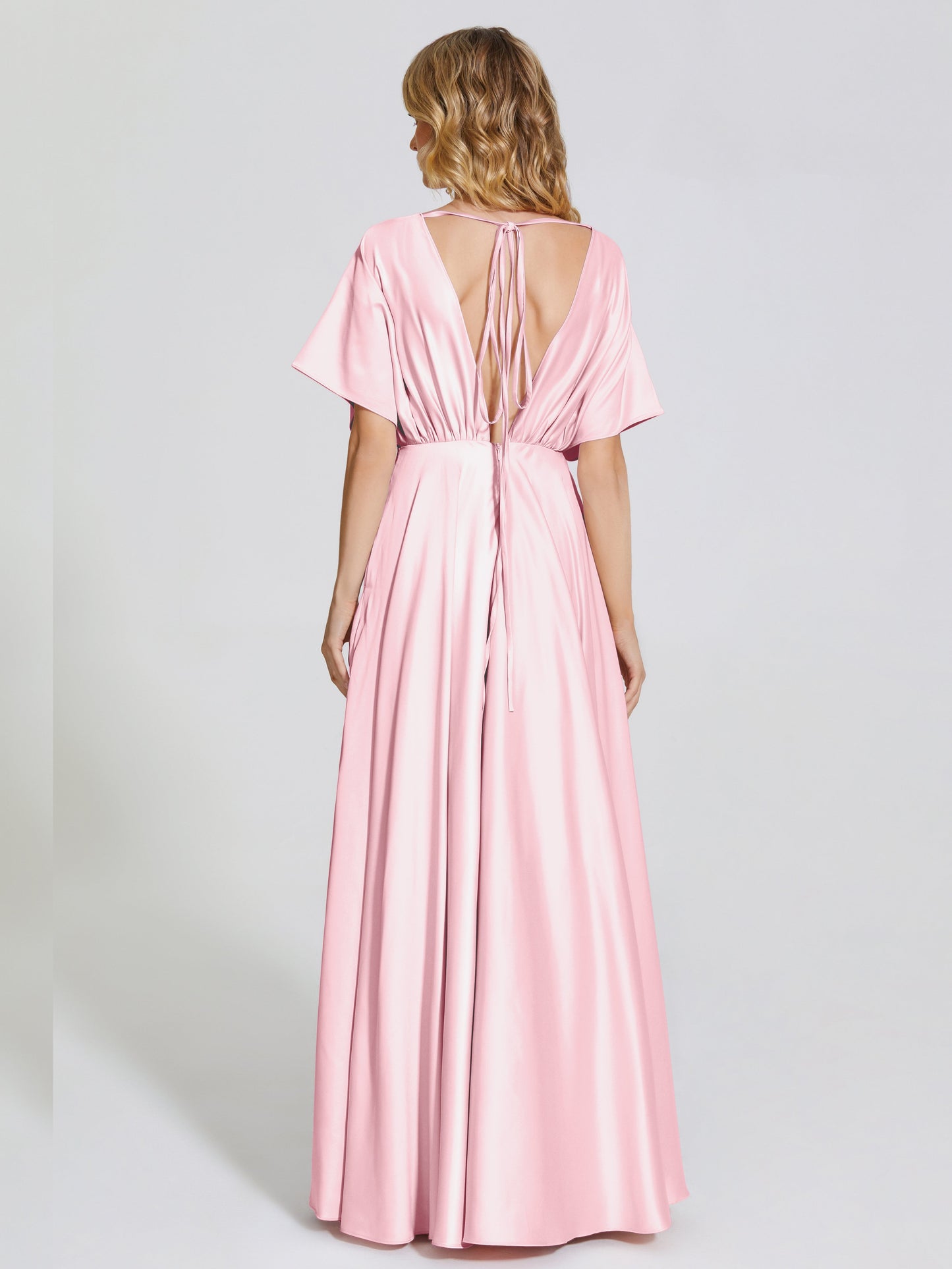 Georgia Open Back Soft Satin Bridesmaid Dress With Sleeves