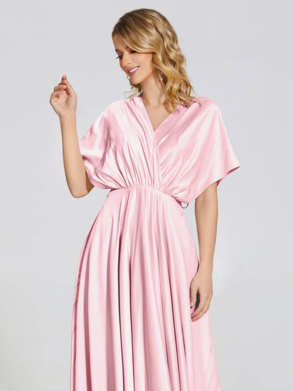 Georgia Open Back Soft Satin Bridesmaid Dress With Sleeves