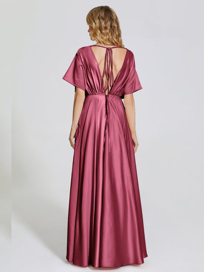 Georgia Open Back Soft Satin Bridesmaid Dress With Sleeves