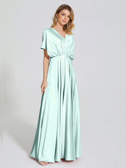 Georgia Open Back Soft Satin Bridesmaid Dress With Sleeves