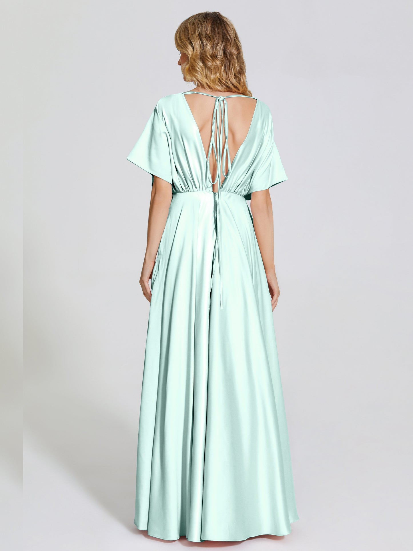 Georgia Open Back Soft Satin Bridesmaid Dress With Sleeves