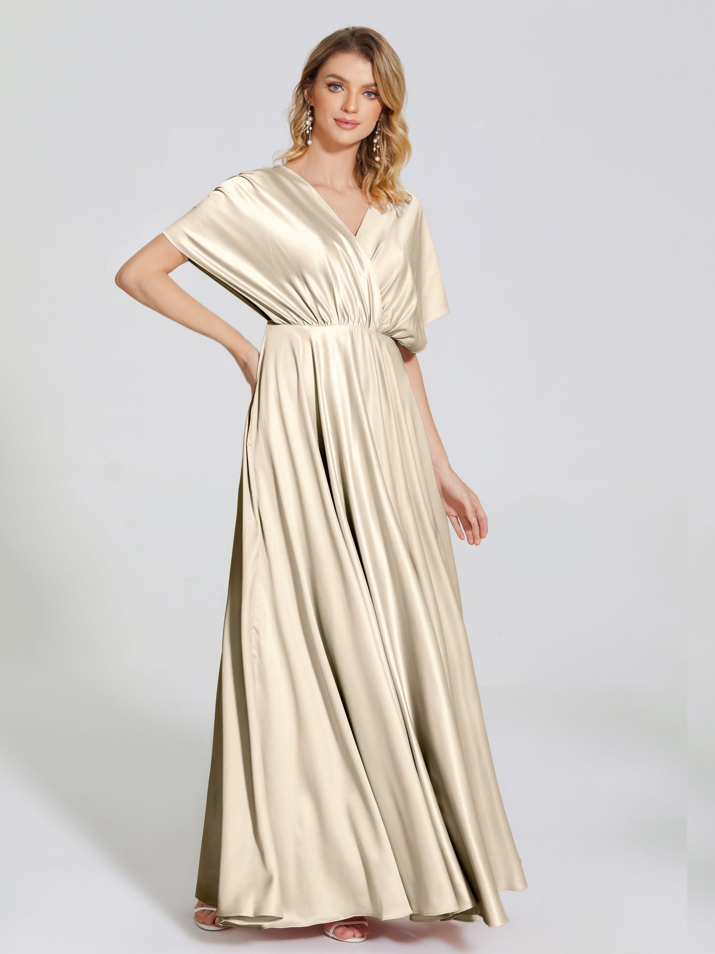 Georgia Open Back Soft Satin Bridesmaid Dress With Sleeves