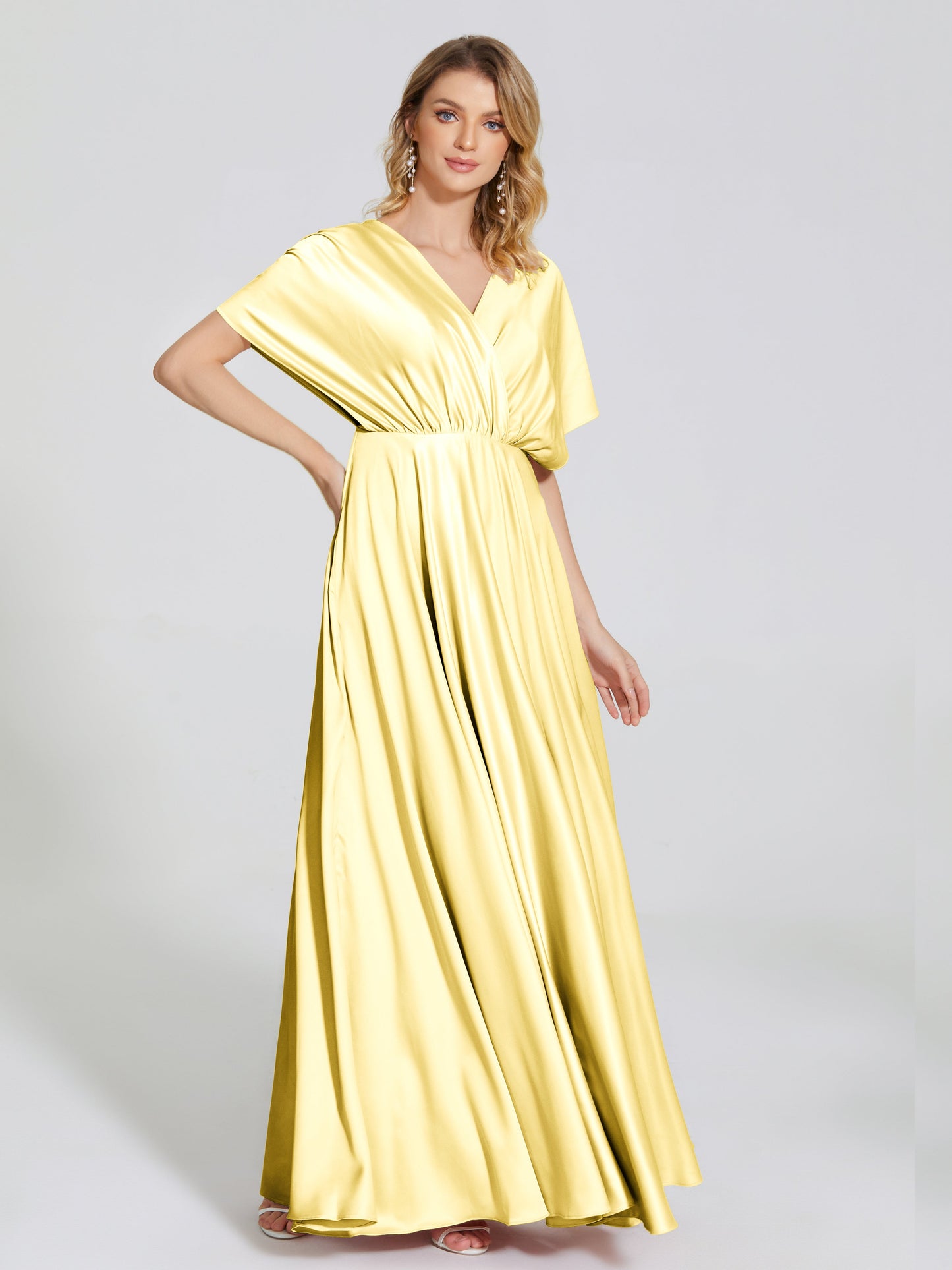 Georgia Open Back Soft Satin Bridesmaid Dress With Sleeves
