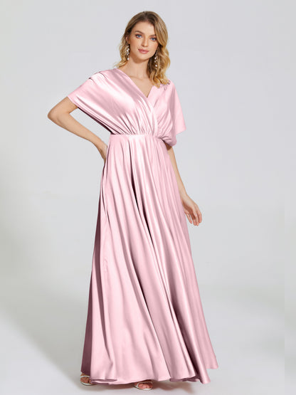 Georgia Open Back Soft Satin Bridesmaid Dress With Sleeves