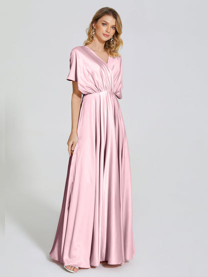 Georgia Open Back Soft Satin Bridesmaid Dress With Sleeves