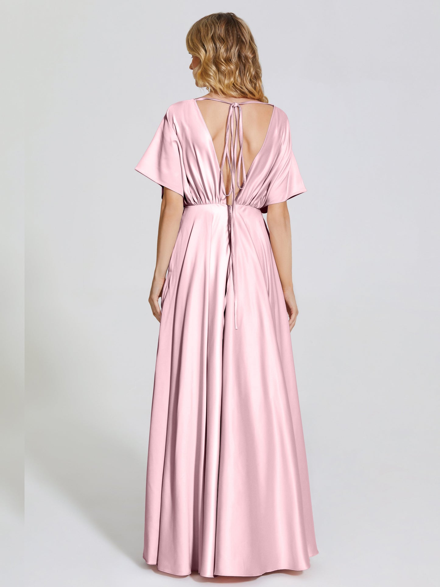 Georgia Open Back Soft Satin Bridesmaid Dress With Sleeves
