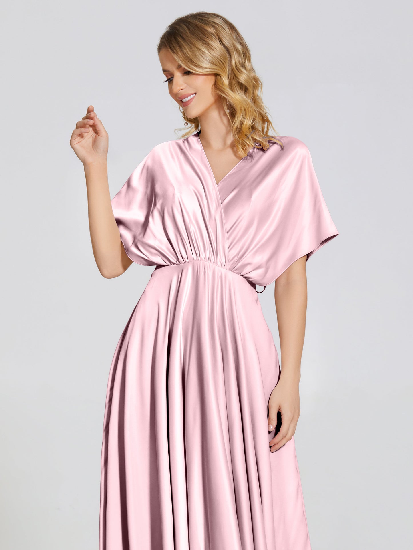 Georgia Open Back Soft Satin Bridesmaid Dress With Sleeves