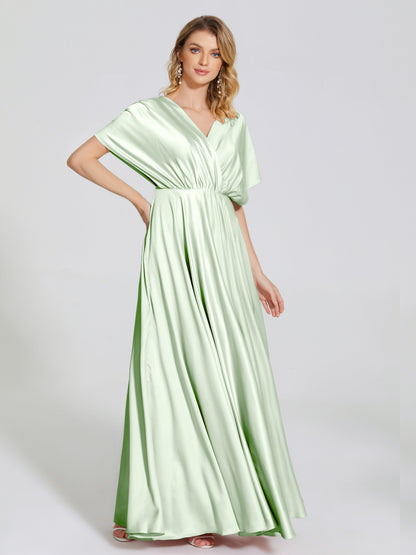 Georgia Open Back Soft Satin Bridesmaid Dress With Sleeves