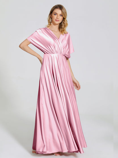 Georgia Open Back Soft Satin Bridesmaid Dress With Sleeves