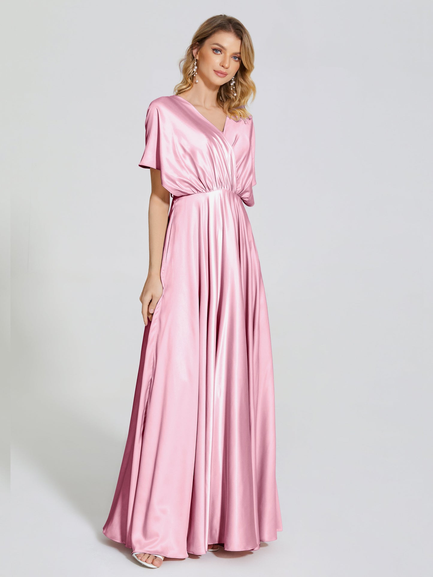 Georgia Open Back Soft Satin Bridesmaid Dress With Sleeves