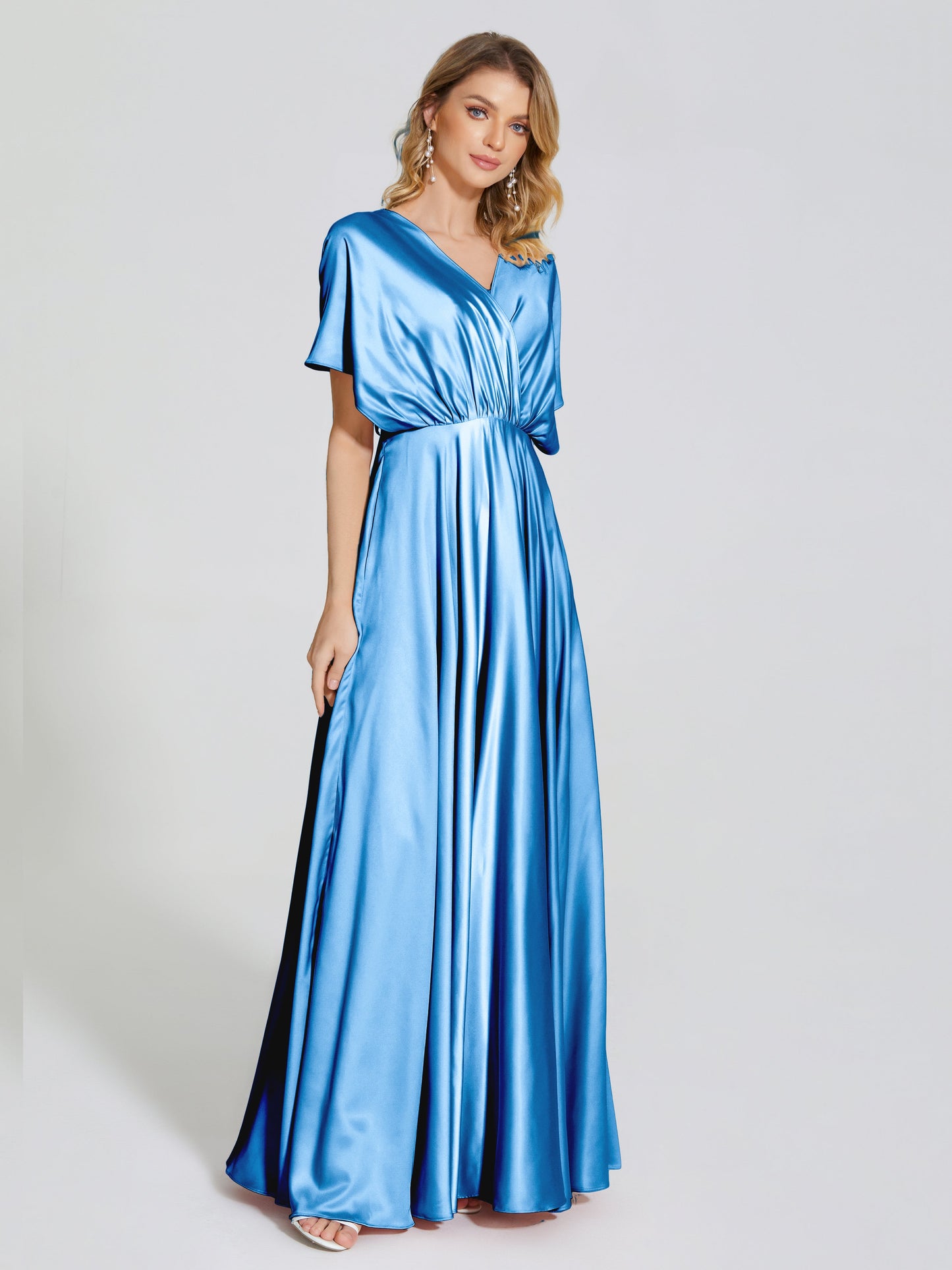 Georgia Open Back Soft Satin Bridesmaid Dress With Sleeves