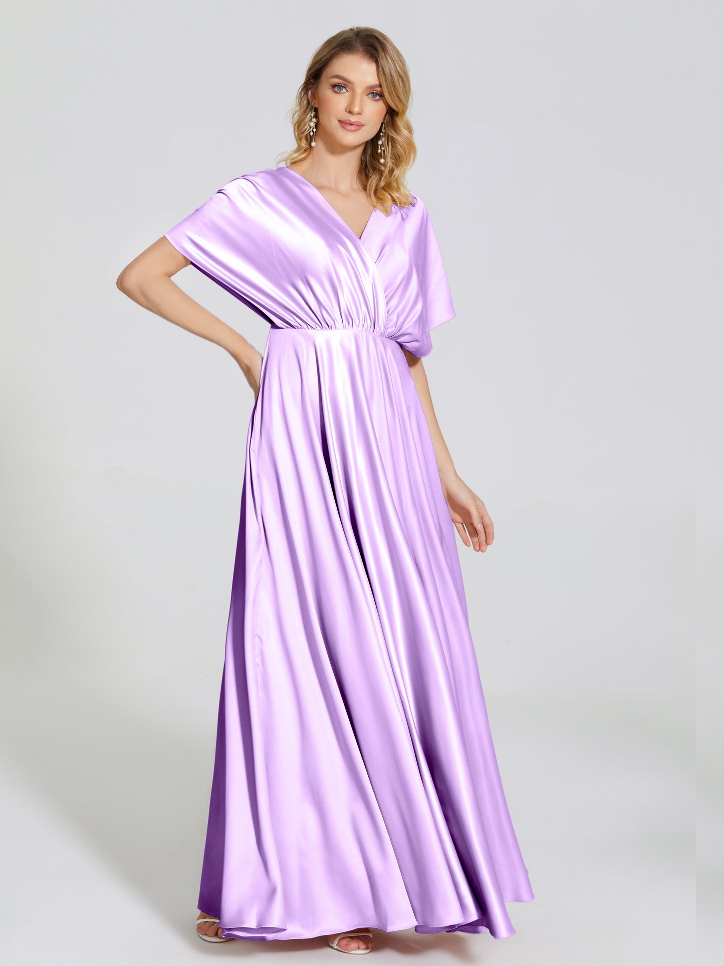 Georgia Open Back Soft Satin Bridesmaid Dress With Sleeves