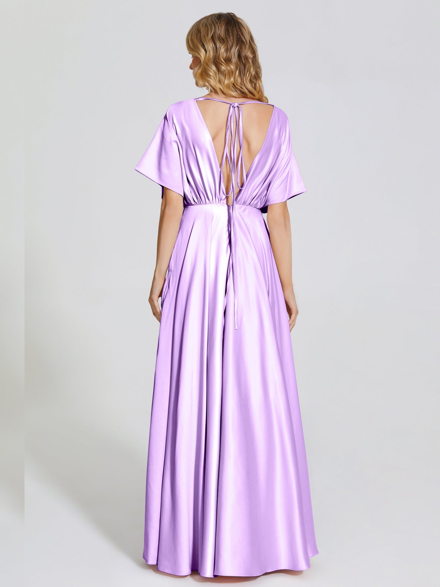 Georgia Open Back Soft Satin Bridesmaid Dress With Sleeves