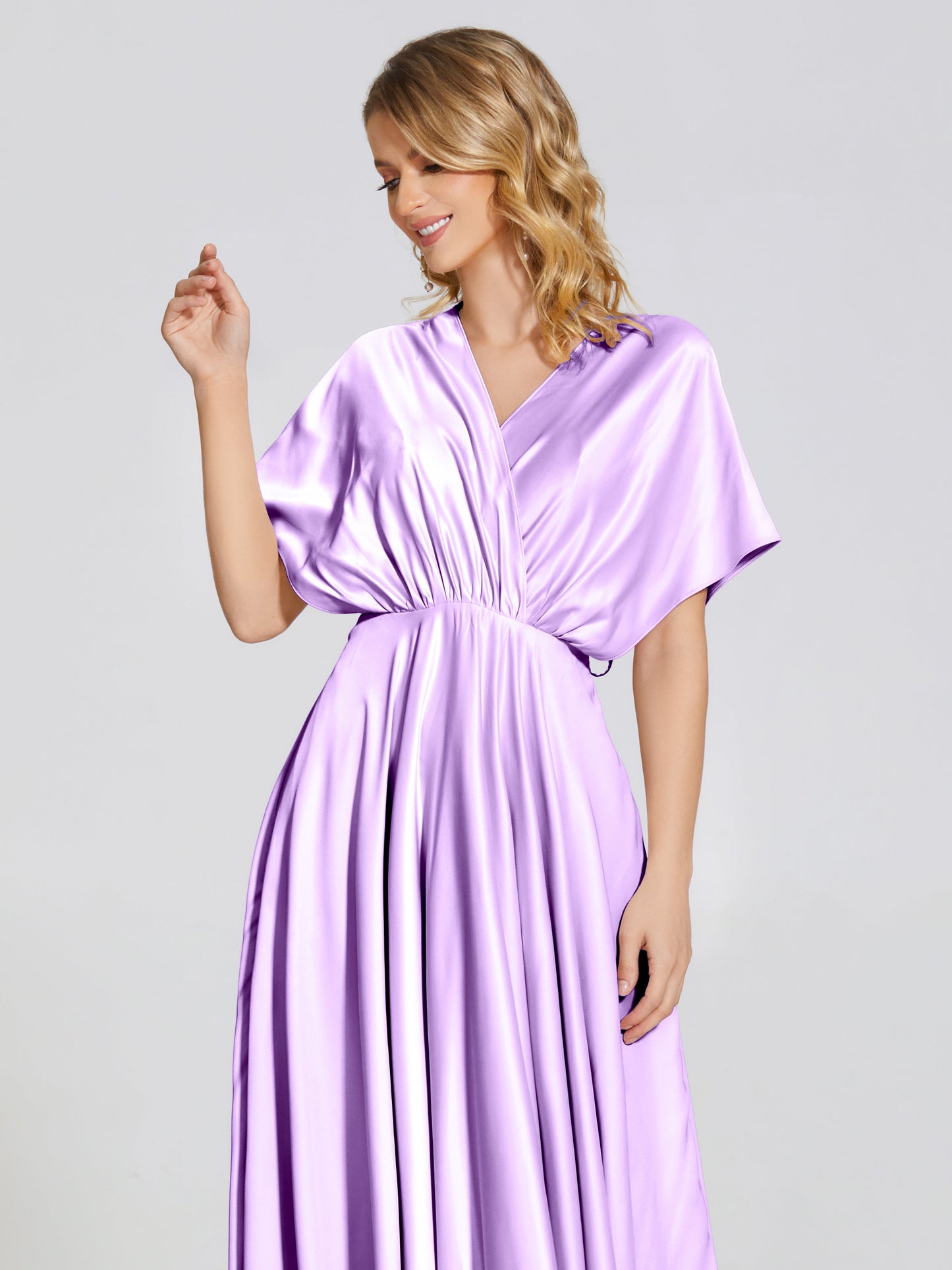 Georgia Open Back Soft Satin Bridesmaid Dress With Sleeves