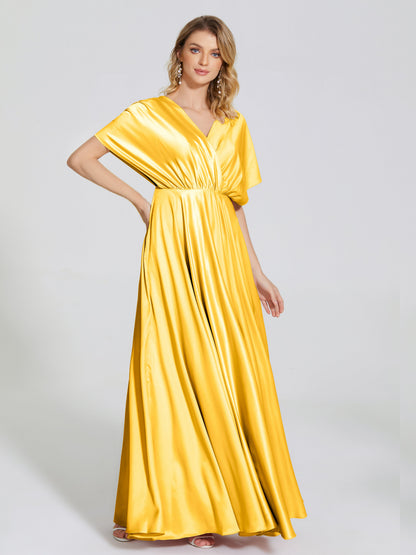 Georgia Open Back Soft Satin Bridesmaid Dress With Sleeves