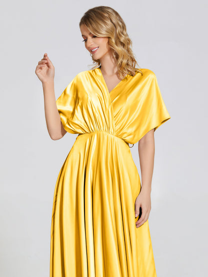 Georgia Open Back Soft Satin Bridesmaid Dress With Sleeves