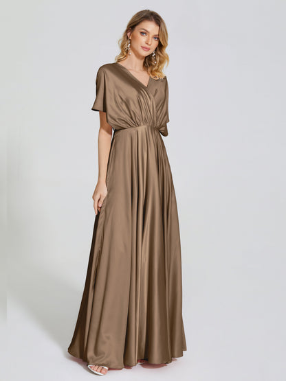 Georgia Open Back Soft Satin Bridesmaid Dress With Sleeves
