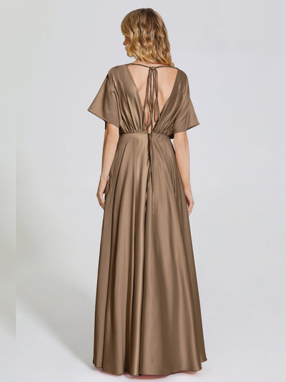 Georgia Open Back Soft Satin Bridesmaid Dress With Sleeves